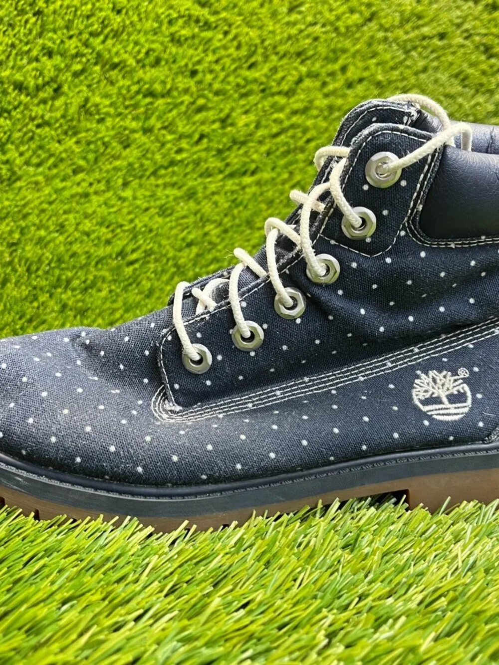 Timberland Polka‎ Dot Boys Size 5.5Y Blue White Outdoor Lace Up Chukka Boots